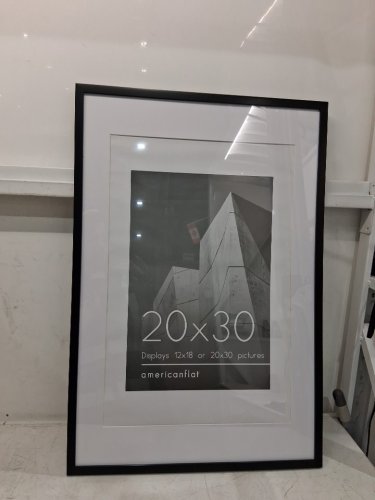 Americanflat thin frame Poster Frame with mat and Polished Plexiglass - 20" x 30" (without mat) / 12" x 18" (with mat) - black/white (model: LX2030BLK1218) image 3