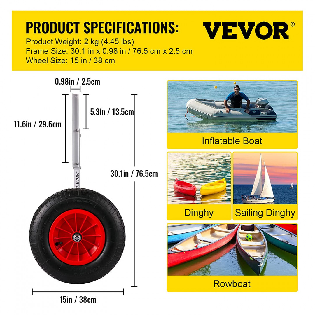 VEVOR BOAT LAUNCHING WHEELS - 500 LBS LOADING CAPACITY, 12" WHEELS - RED/BLACK/STEEL, (MODEL:CYXSL12500) image 2