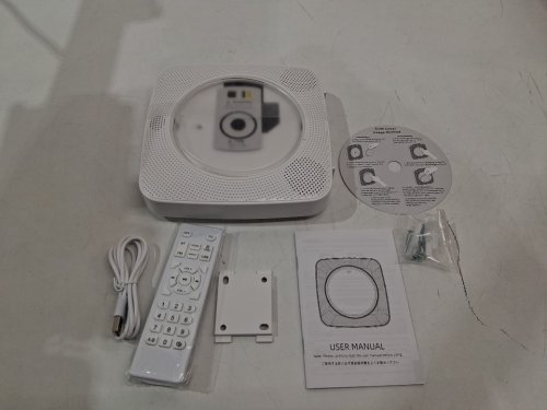 portable wall-mounted bluetooth cd player with aux, remote control, and fm radio - white (model: y-01) image 2