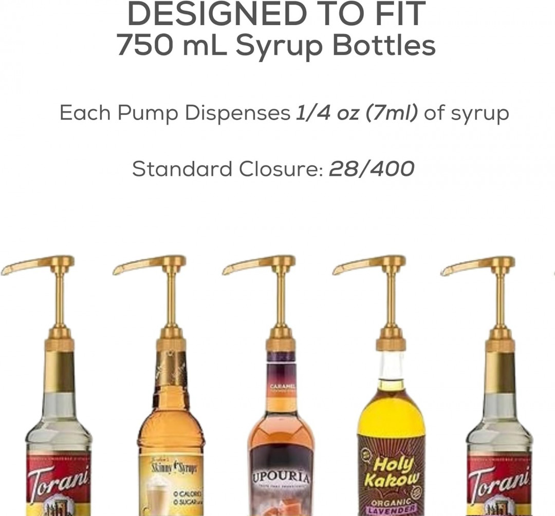 2 (4PK)  multi-use coffee syrup PUMP dispenser - for 750ml bottles - GOLD (8 TOTAL) image 2