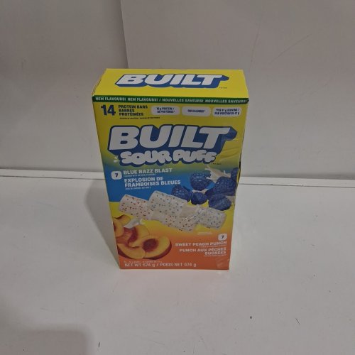 10PK Built Bar Sour Puff Protein Bar Variety Pack - 16g Protein Each - Blue Raspberry / Peach image 2