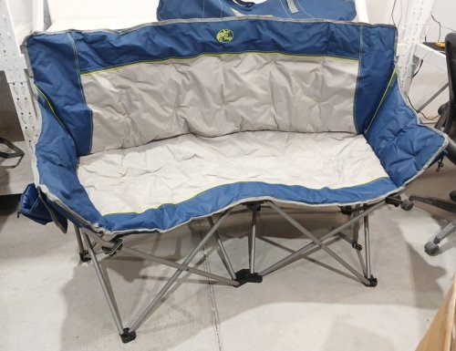 folding padded loveseat with cupholders and carry bag - 500lbs cap - blue image 2