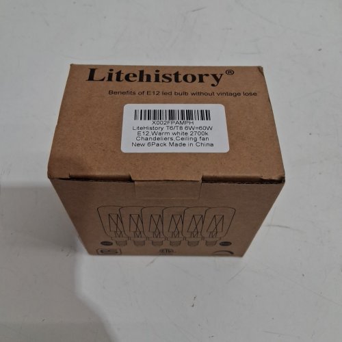 6PK LITEHISTORY 60W DIMMABLE E12 LED CANDELABRA BULBS - 2700K - WARM WHITE (MODEL: T6/T8) image 2