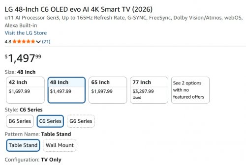 LG C6 OLED evo AI 4K Smart TV Television - 48" (Model: OLED48C6PUA) image 2