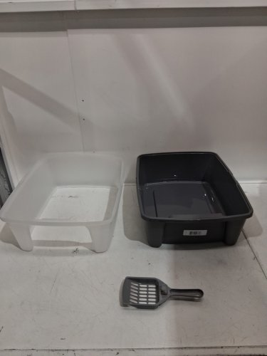 IRIS Open Top Cat Litter Box Kit with Shield and scoop - 16" x 12" - dark grey/CLEAR - (MODEL: CLH-12) image 2