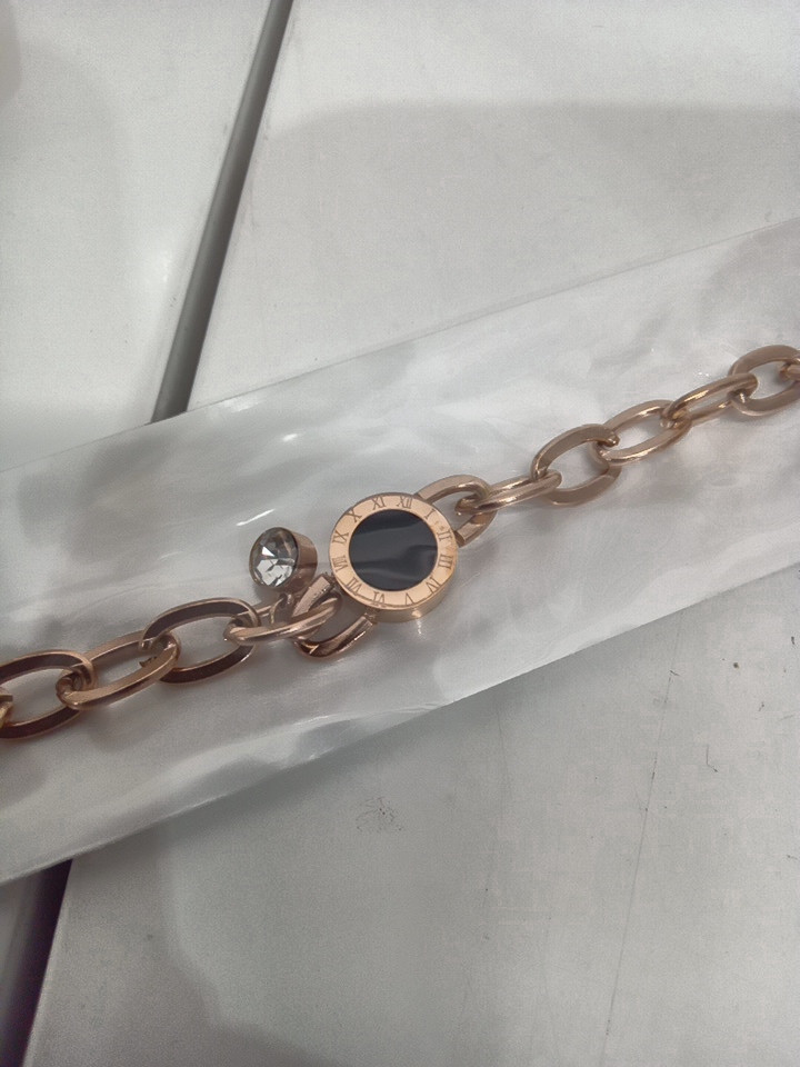 WOMENS roman number adjustable chain link style bracelet - stainless steel rose gold image 2