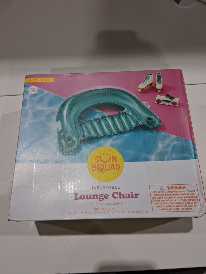 sun squad inflatable lounger chair with cup holders - 48"L X 37.5"W X 11.5"H - green image 2