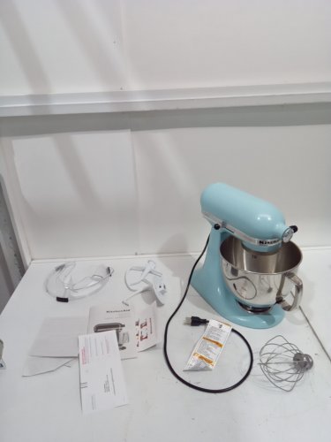 KITCHENAID ARTISAN SERIES TILT-HEAD STAND MIXER WITH SPLASH GUARD & ATTACHMENTS - 5QT BOWL - MINERAL WATER BLUE (MODEL: KSM150PSMI) image 4