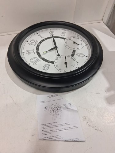 Outdoor Silent Waterproof Clock with Thermometer 18"- black/white image 3