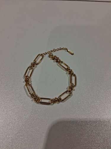 stainless steel ribbon/bead paperclip bracelet - 7" - 8"/6.5mm - gold image 3