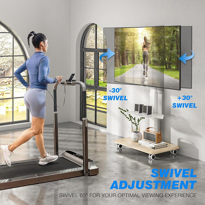 Rfiver ADJUSTABLE Sleek Rolling TV Stand on wheels with Power Outlet - FITS 32" TO 70" TVs - WHITE (MODEL: dtf4001wht) image 3