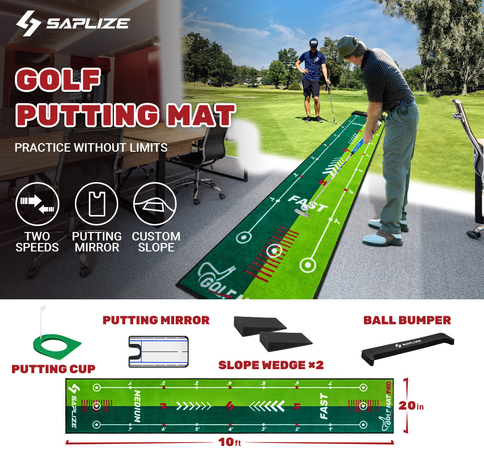 SAPLIZE TWO-SPEED GOLF PUTTING PRACTICE MAT WITH PUTTING ALIGNMENT MIRROR - 20" x 10FT - GREEN - (MODEL: ‎JYG2-TL02S-GRDS@#A05) image 2