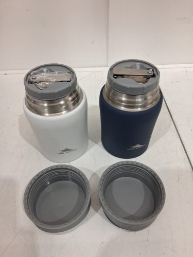 2PK HIGH SIERRA STAINLESS STEEL INSULATED FOOD JARS WITH FOLDABLE SPOONS - 24OZ EACH - WHITE/NAVY BLUE (MODEL: 1617416) image 3