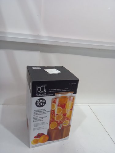 Studio TU Glass Drink Dispenser With Acacia Wood Stand - 8.3L - Brown (Model: TPT-V8423-CA / 1796162) image 2