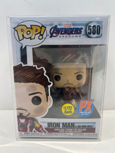 Funko pop! **glows in the dark**pk previews exclusive** Marvel avengers endgame - iron man (I am iron man) bobble head (#580) **plastic protector cover** image 4