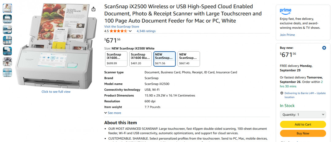 ScanSnap iX2500 Wireless or USB Document, Photo & Receipt Scanner - High-Speed Cloud Enabled, Large Touchscreen, 100 Page Auto Document Feeder, for Mac or PC - White (model: pa03860-b10) image 2
