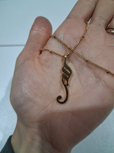 beaded chain calligraphic "Sabr, صَبْر/patience" drop pendant necklace - 20" - 22"/1.25" pendant - gold image 4