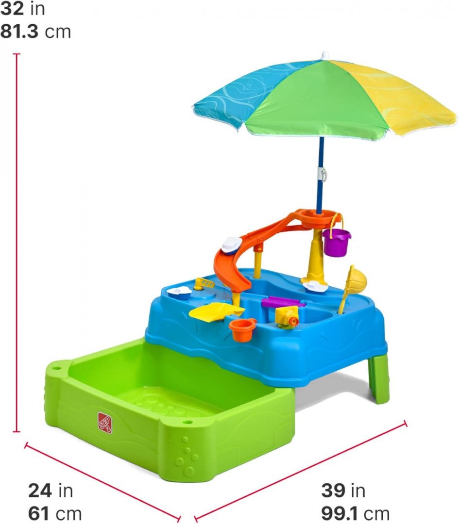 Step2 Kids Waterpark Wonders Two-Tier Water Table Activity Sensory Playset - 39" x 24" - Green/Blue image 2