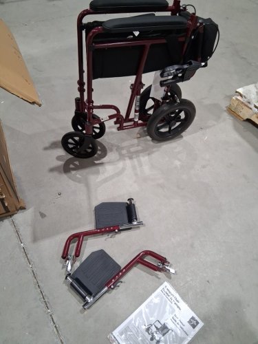 MEDLINE BASIC ALUMINUM TRANSPORT WHEELCHAIR 12" REAR WHEELS WITH BRAKES - 19"/300lbs cap - RED/black (MODEL: MDS808210ARE) image 3