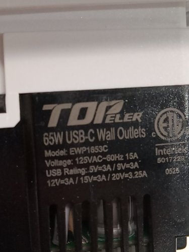 TOPELER 65W GaN Ultra Speed Charging USB-C Wall Outlet Receptacle - White - (Model: EWP1653C) image 4