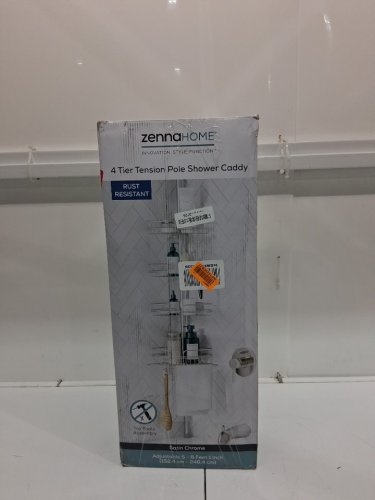ZENNA HOME ADJUSTABLE TENSION POLE SHOWER CADDY 4-TIER ORGANISER - 5FT to 8FT - SATIN CHROME (MODEL: ‎2161PC) image 2