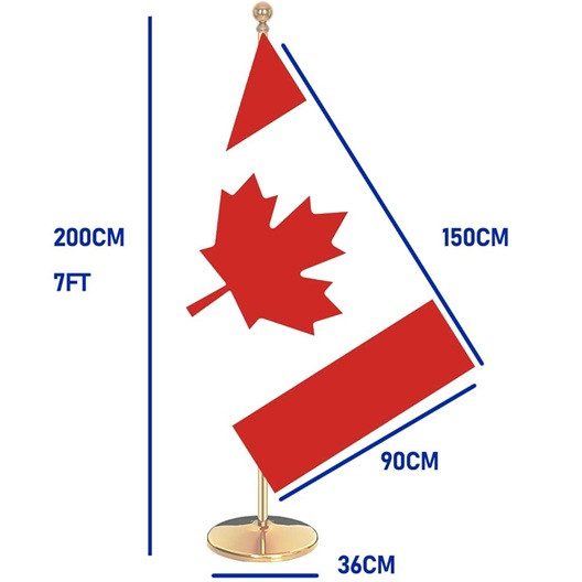 INDOOR LARGE CANADA FLAG WITH POLE, TOPPER AND BASE - 3FT X 5FT/7FT TALL - GOLD image 3