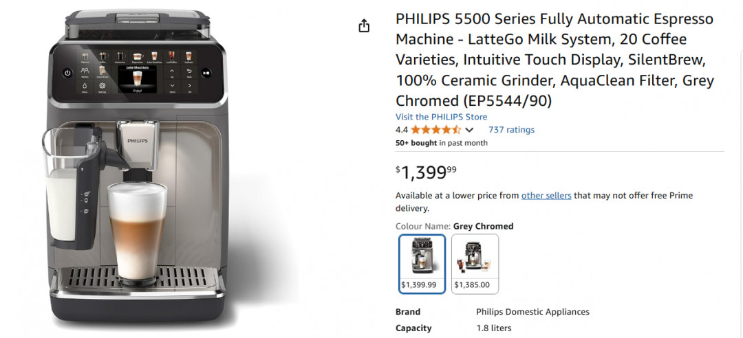 philips lattego 5500 series fully automatic espresso machine with built-in grinder - grey chrome (model: EP5544/90) image 2