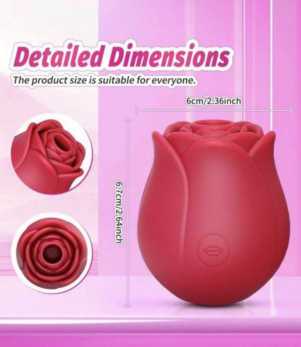 adult rose sucking rose vibrator sex toy with 10 sucking settings - 2.36” x 2.64” - red image 2