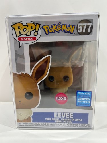 Funko pop! **flocked**2020 wondrous convention** Games: pokemon - eevee vinyl figure (#577) **plastic protector cover** image 2
