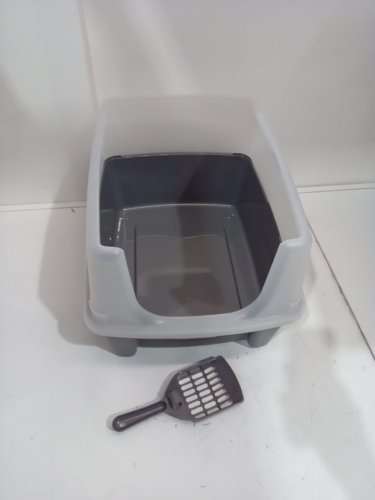 IRIS USA CAT HIGH-SIDED LITTER BOX AND SCOOP - GREY image 2