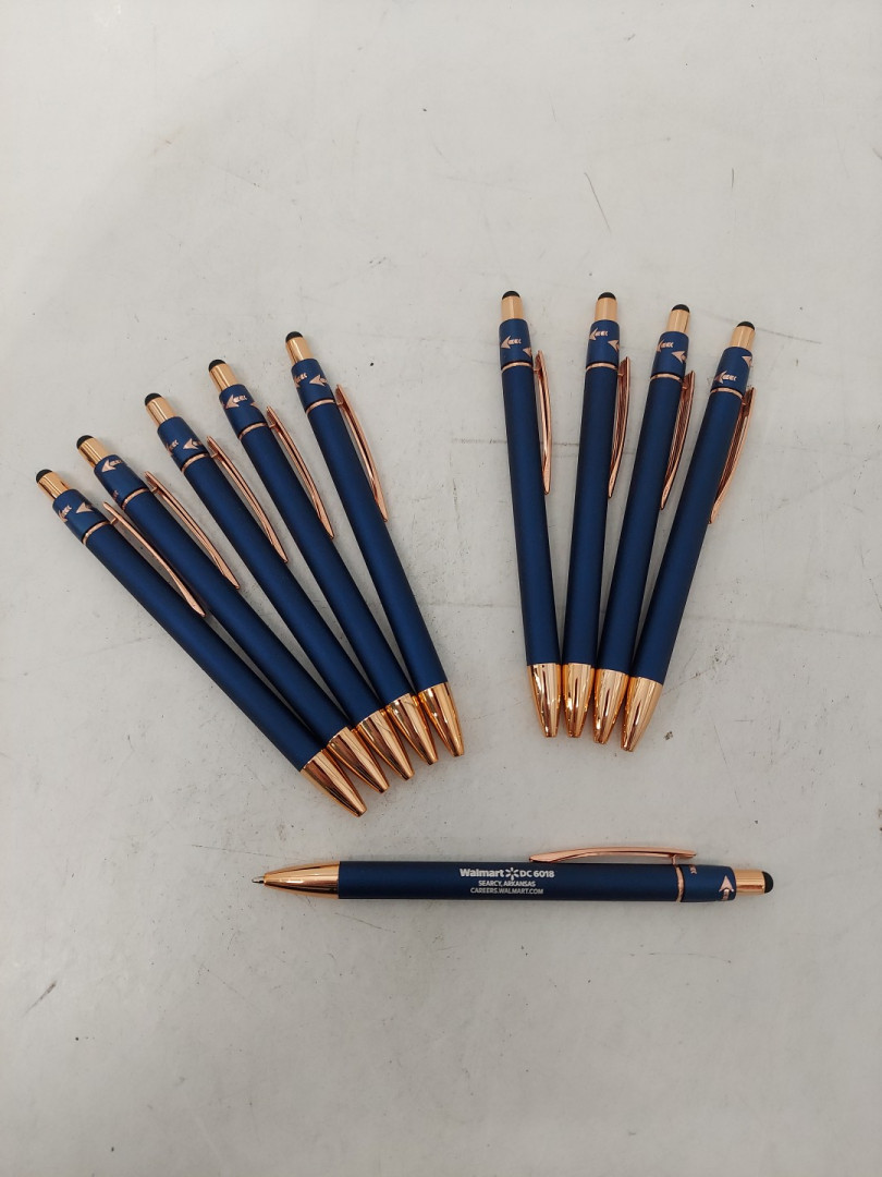 10PK COMPANY BRANDED BLACK INK PENS WITH SPINNING FIDGET TOP PIECE - BLUE/GOLD image 2