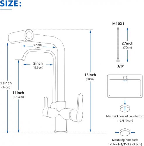 QAOYEDE 3-in-1 Kitchen Faucets with Drinking Water Faucet - 2.2GPM - Brushed Nickel image 2
