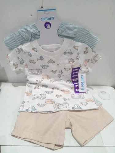 4PC carters top & shorts with bodysuit & bottoms - 24M - BLUE/beige/white (style: 4425656) image 2
