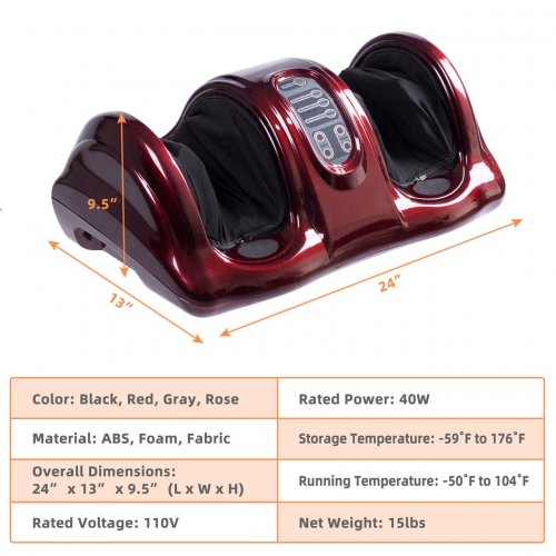 Costway Shiatsu, Kneading, and Rolling Foot/Leg/Ankle/Calf Massager - 110V - 60Hz - 40W - Burgandy (Model: HW59807) image 2