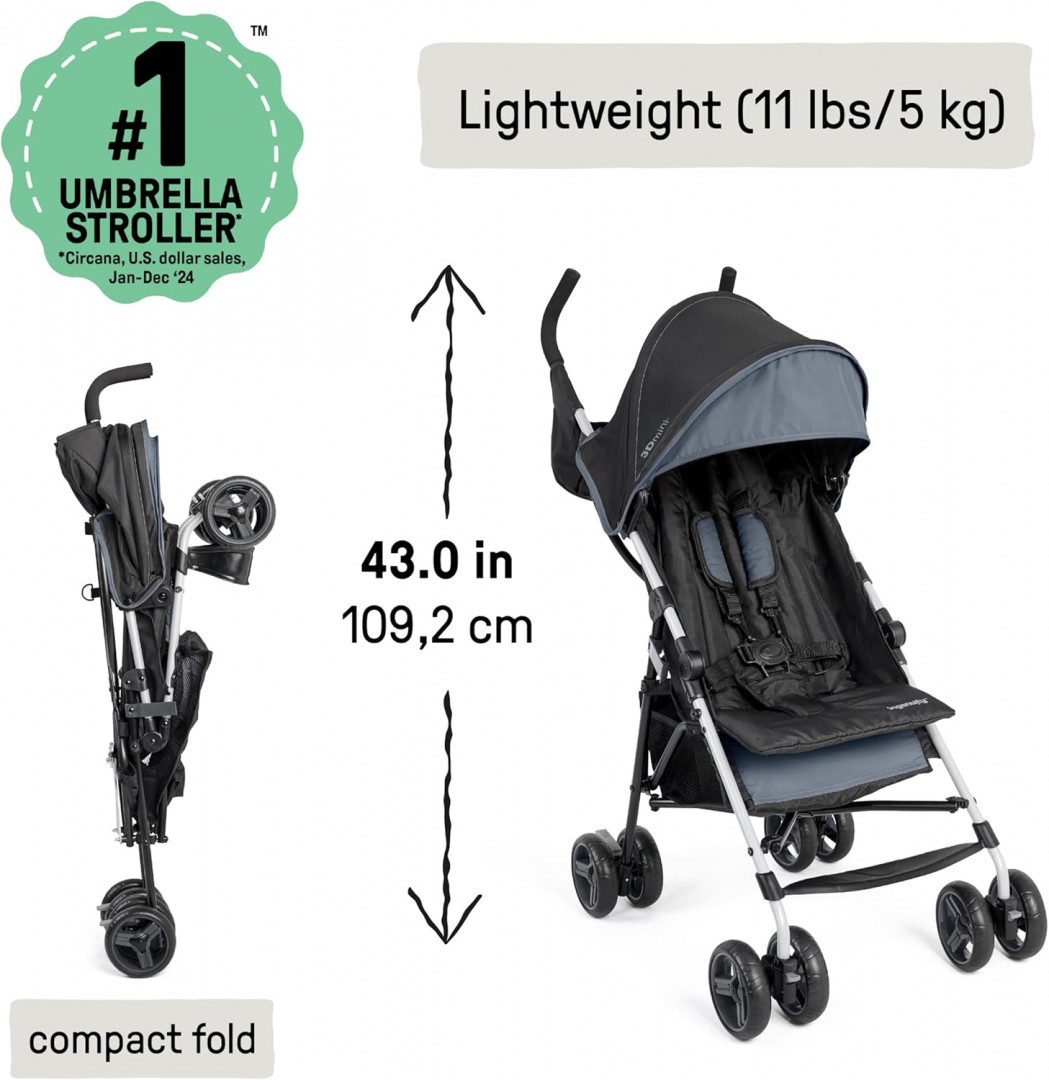Ingenuity 3d mini convenience stroller lightweight foldable - 45lbs cap - slate/black - (Model: 17286) image 2