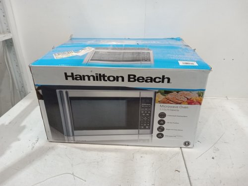 HAMILTON BEACH STAINLESS STEEL COUNTERTOP MICROWAVE WITH CHILD SAFETY LOCK - 1.1 CU.FT - 1000W - SILVER/BLACK (MODEL: EM031MC1-L2) image 2