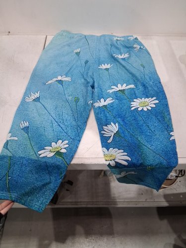 WOMAN'S Jovati Casual High Elastic Waist Slim Fit Cotton Blend Print Pants - 2XL - BLUE image 2