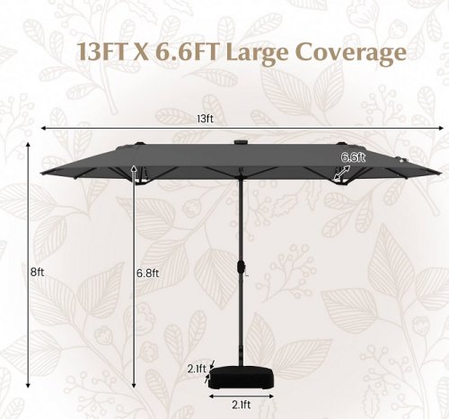 costway double-sided outdoor patio umbrella with solar powered led lights - 13FT x 8ft - grey (model: np13436us-hs) image 2