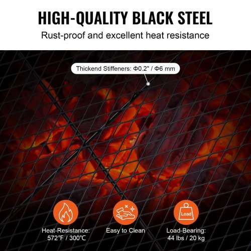 VEVOR Heavy Duty Steel Campfire BBQ Grill Grid with Handle & Support X Wire - 44" x 15" - black (model: JY-MY-YKW44) image 2
