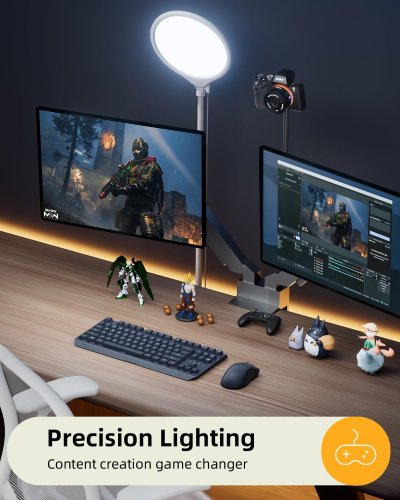 vimose ring fill light with stand and phone holder - includes remote - 3 colour modes - 9 adjustable levels - usb powered -  60'' - 72'' with 10'' ring- white image 2
