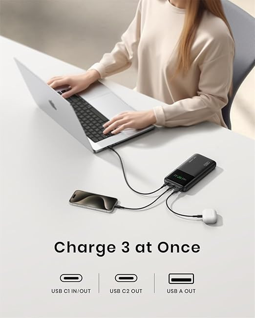 iniu High Capacity USB C in&Out Tablet/laptop Powerbank with smart digital display - 140w - 27000mah - black (model: p64-e1/bi-b64)) image 2