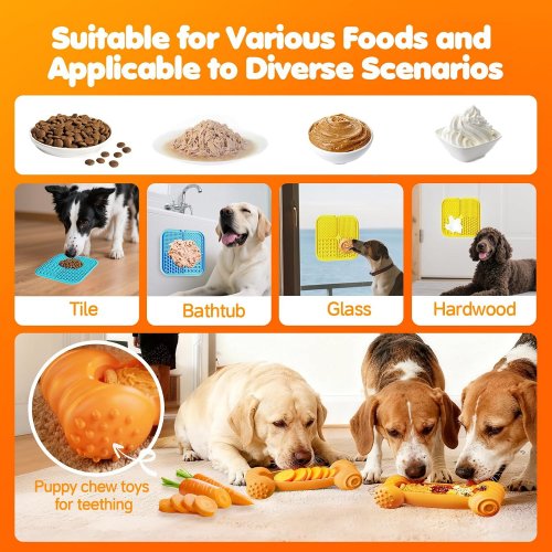 6PC DEPURE Dog Enrichment LICKING MAT Toy - BLUE/YELLOW/ORANGE image 2