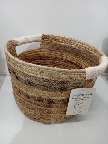 Brightroom Woven Banana Bark Floor Basket - 11" - Brown / White image 2