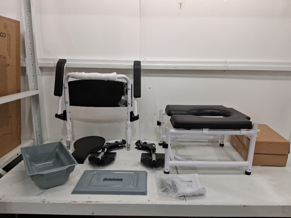 VEVOR Shower Commode Wheelchair with 4 Lockable Wheels - 5L - 39.5" - BLACK/WHITE (model:FBL735200) image 4