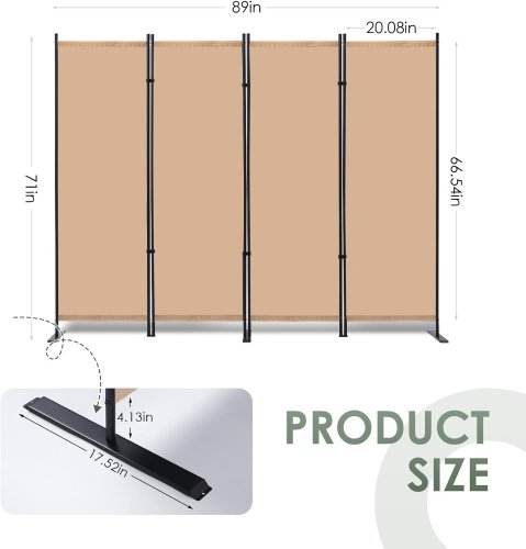 RANTILA 4-PANEL multi-use ROOM DIVIDER - PRIVACY SCREEN - ROOM PARTITION 89" x 71" - Beige (MODEL: sl27004be) image 2