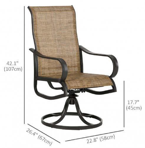 2pk outsunny Swivel Patio Dining Chairs with Curved Armrests Breathable Mesh Seat - 22.8" x 26.4" x 42.1" - brown (model\:ofe032bn) image 2
