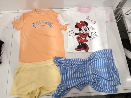 4 assorted girl's clothes - 2 SHIRTS, 1 SHORTS, 1 romper - SMALL (6) - orange/white/yellow/BLUE image 2