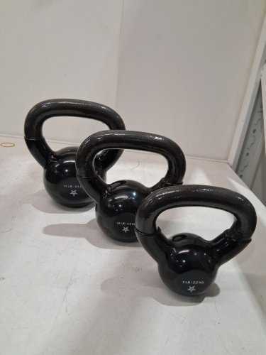 3pc Yes4all vinyl coated kettlebell weight set - 5lbs, 10lbs, 15lbs - black (Model: MX6D) image 3