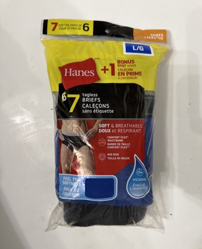 7PK MEN'S HANES TAGLESS BRIEFS SOFT AND BREATHABLE - LARGE - BLACK/BLUE/GREY image 2