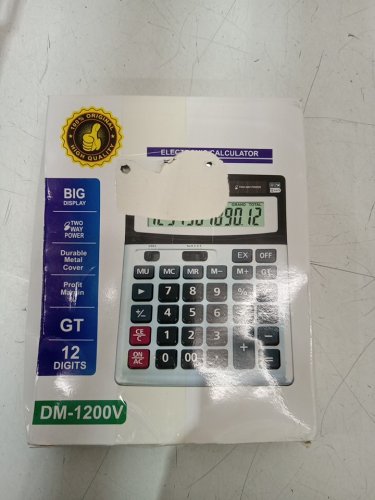 HIHUHEN LARGE ELECTRONIC CALCULATOR - SOLAR-POWERED & BATTERY-OPERATED - BLACK/WHITE (MODEL: DM-1200V) image 2